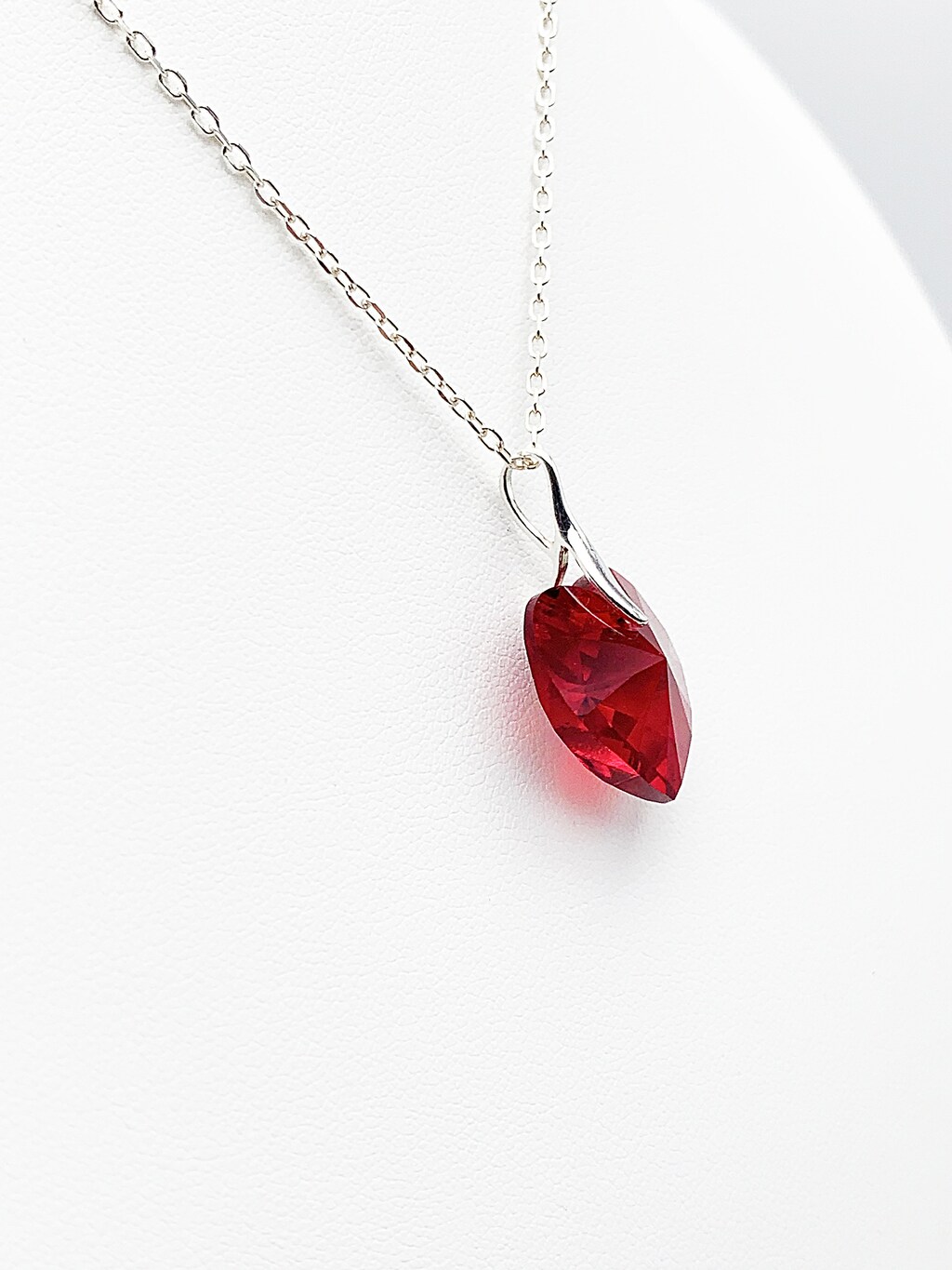 Avalaya Ciondolo A Cuore In Smalto Rosso Con Cristalli - Collana Con Catena Argento 40 Cm + 7 Cm, Gioiello Elegante Per Donna, Regalo