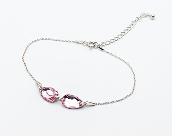 Silver gourmet bracelet 925 stones in Swarovski crystal pink peach