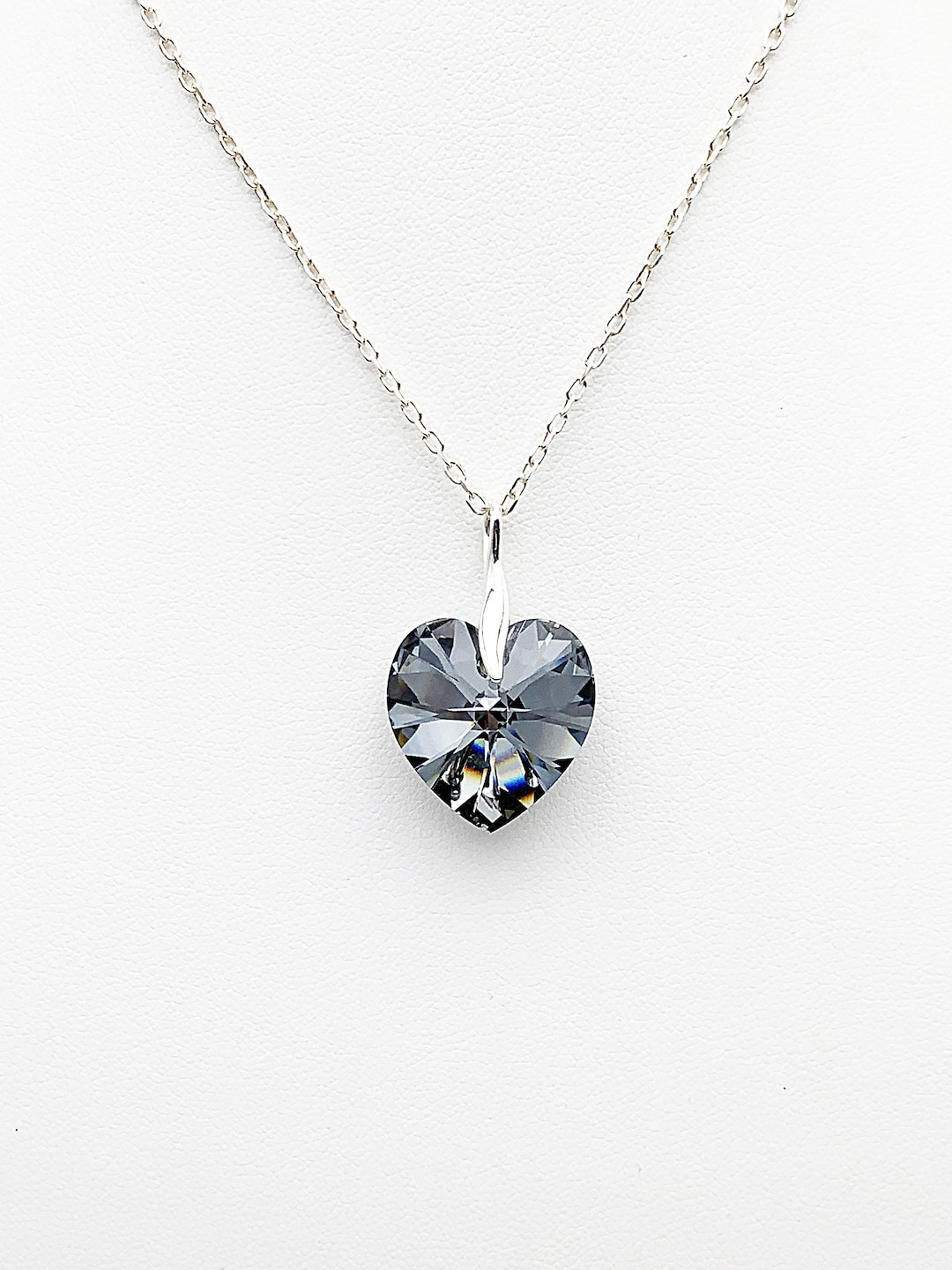 Sparkling Black Swarovski Crystal Heart Pendant Necklace, on