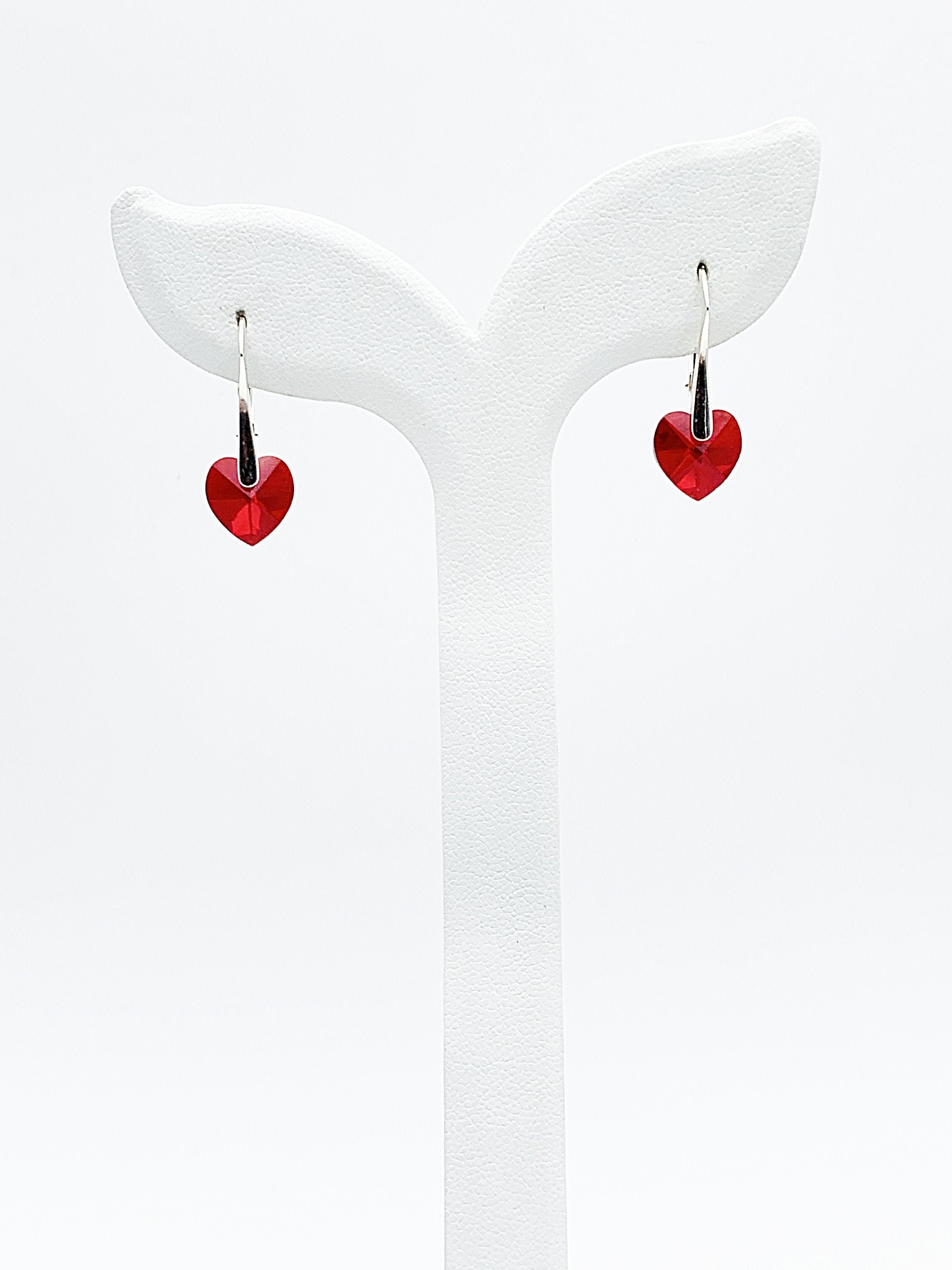 Light Siam Red Swarovski Crystal Heart Earrings on 925