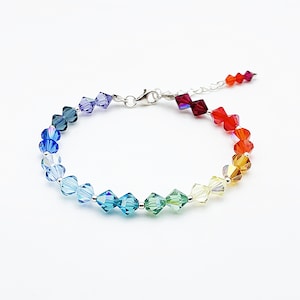 Rainbow Multicolor Swarovski Crystal Beaded Bracelet with 925 Silver Clasp