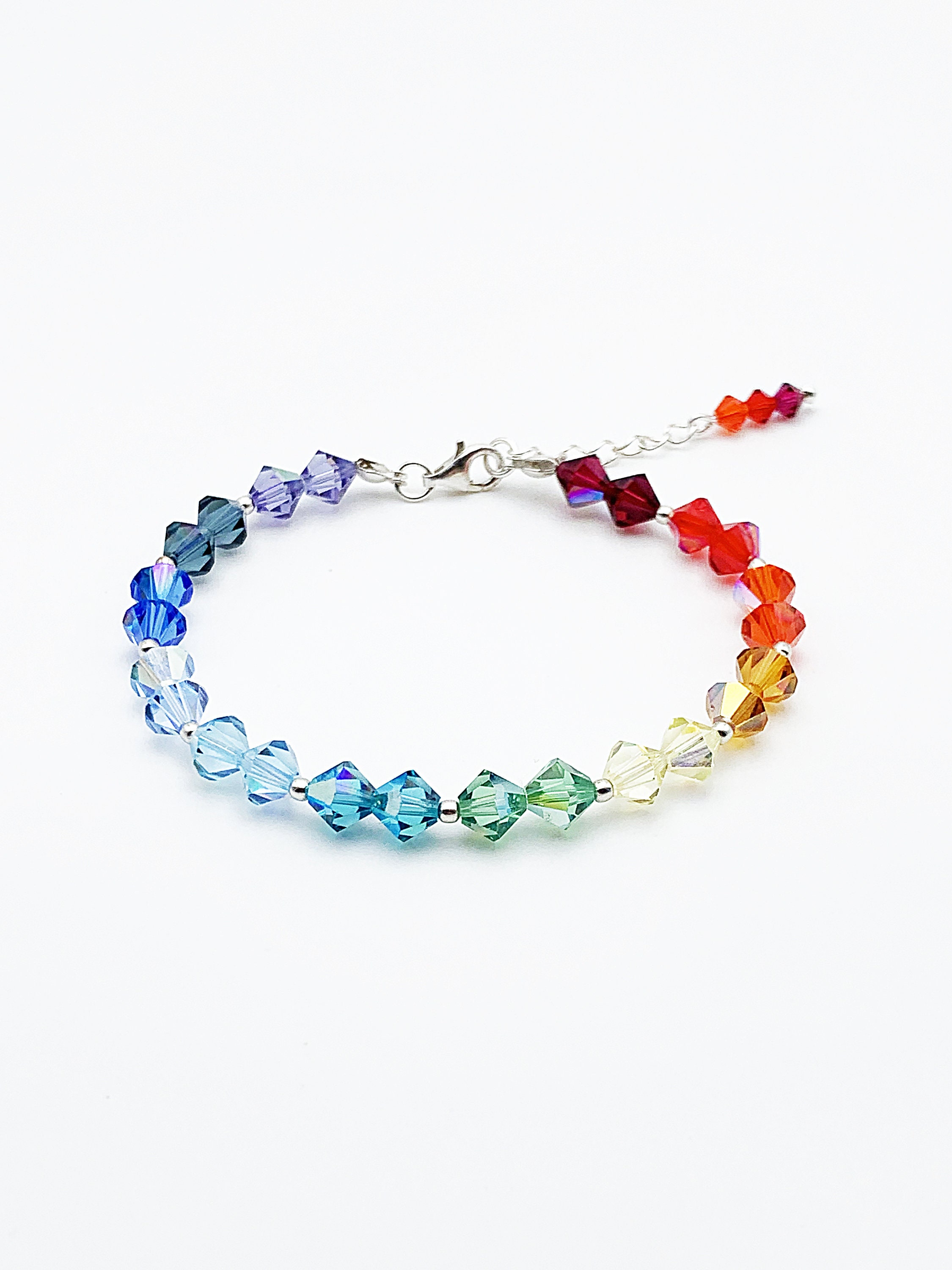 Rainbow Multicolor Swarovski Crystal Beaded Bracelet with 925 Silver Clasp