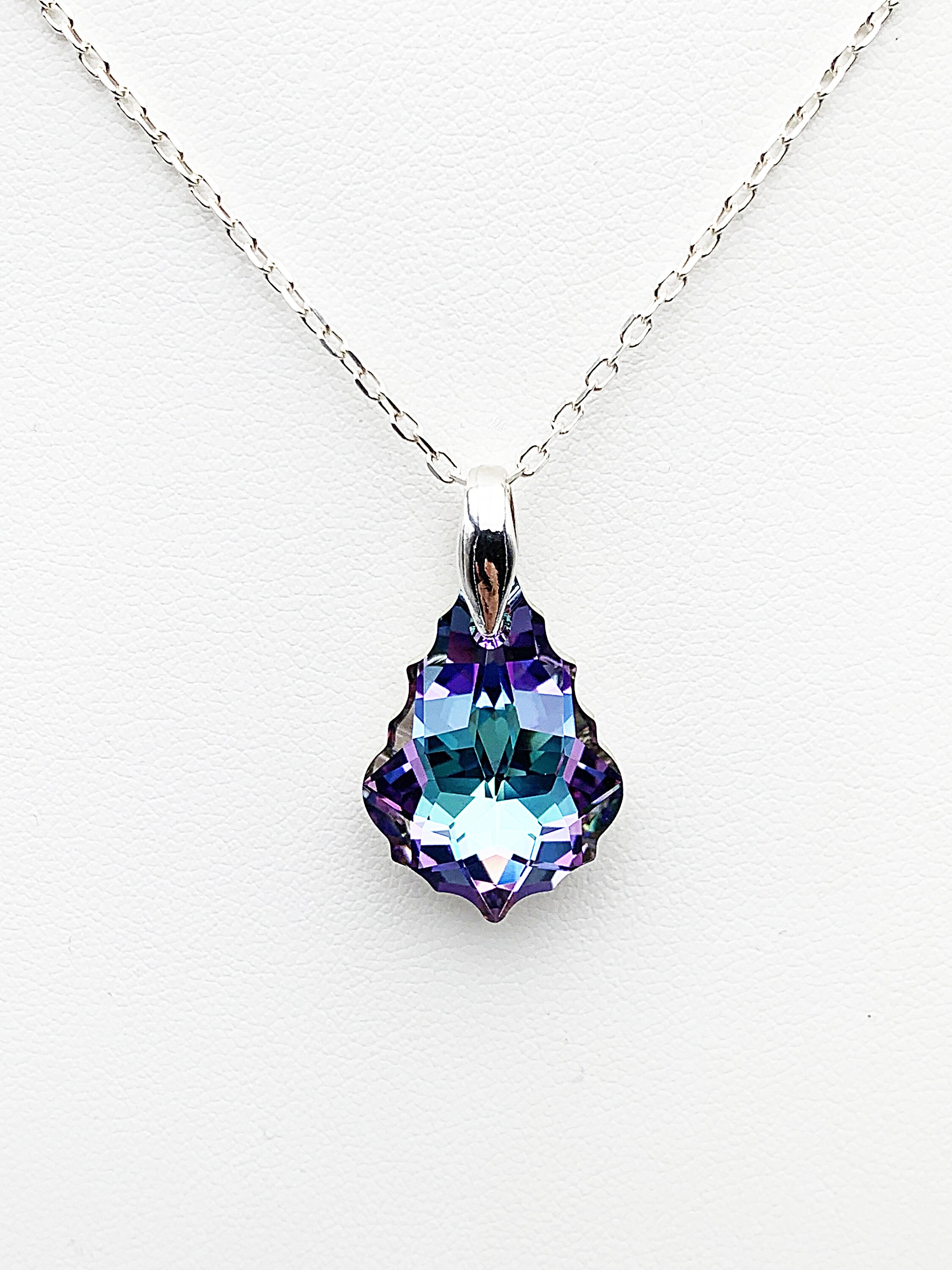 Baroque Pendant Necklace in Purple Blue Swarovski Crystal, Light Stained Glass Crystal, 925 Silver Bail and Chain - Etsy Baroque Pendant Necklace in Purple Blue Swarovski Crystal, Light Stained Glass Crystal, 925 Silver Bail and Chain - Etsy