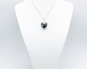 Sparkling Black Swarovski Crystal Heart Pendant Necklace, on