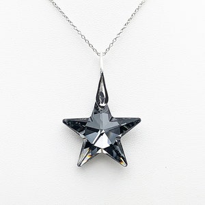 Silver night black Swarovski crystal star pendant necklace on 925 silver bail and chain