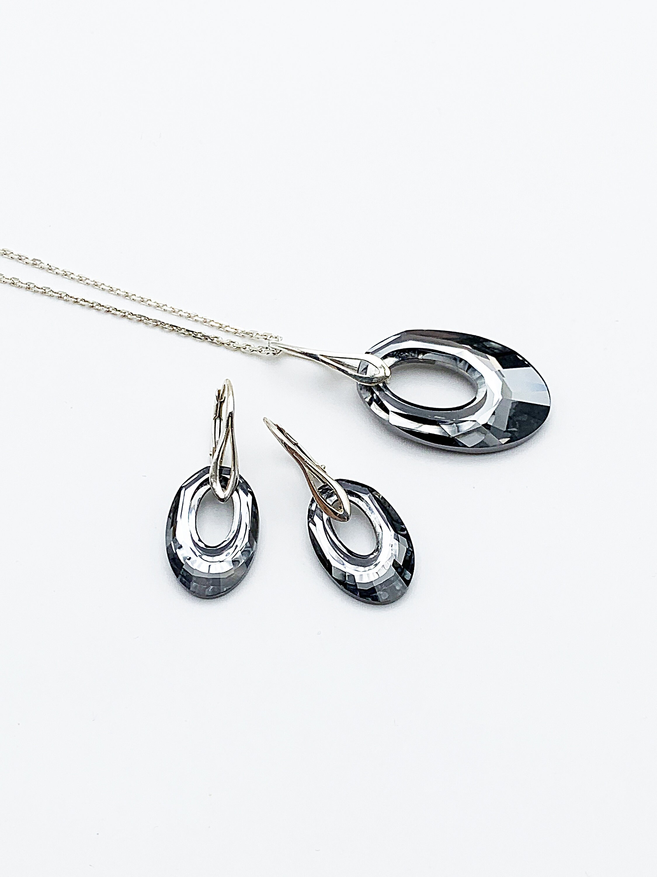Set in 925 Silver and Black Swarovski Helios Crystal Stones