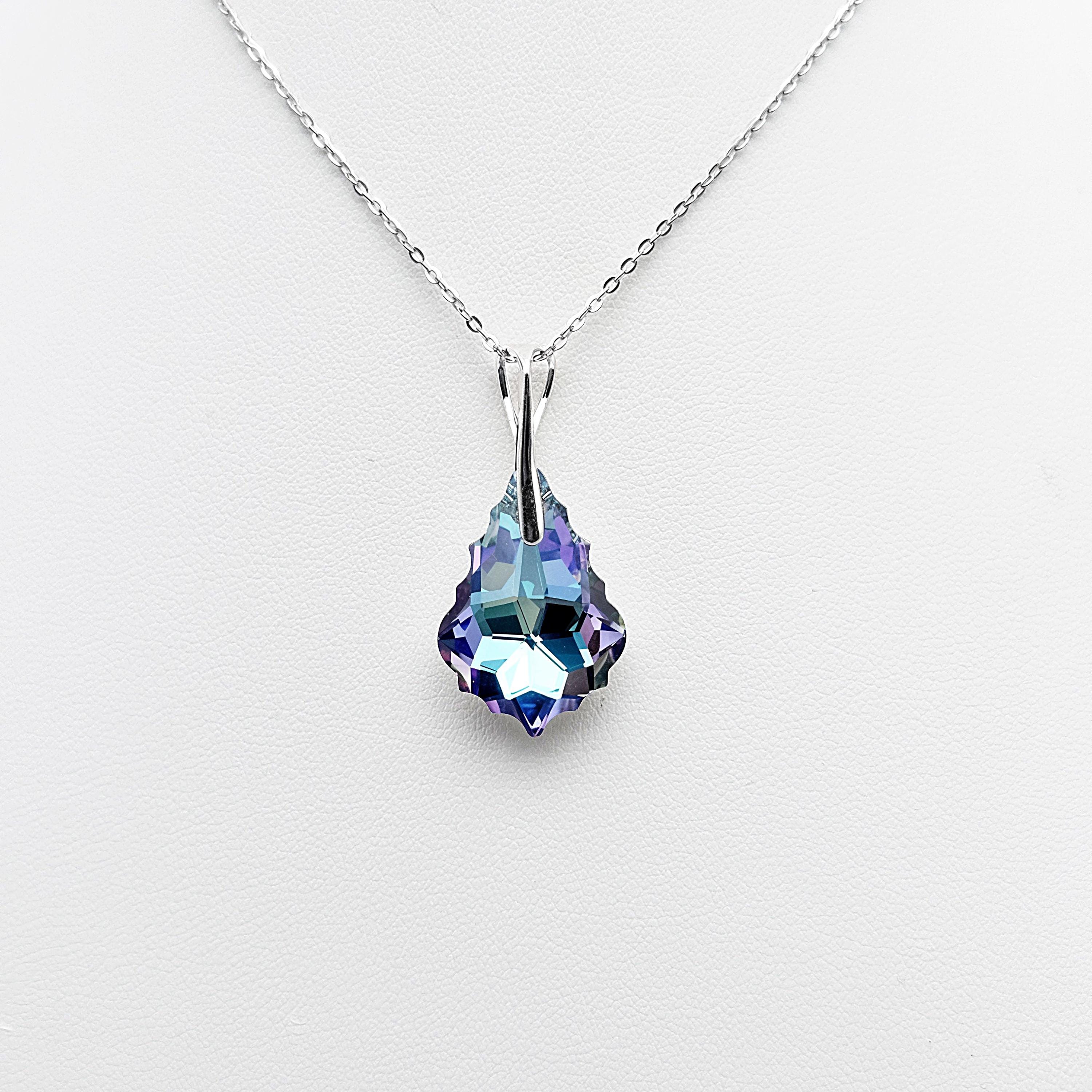 Baroque necklace in blue-violet Swarovski® crystal, Vitrail Light, 925 silver bail and chain