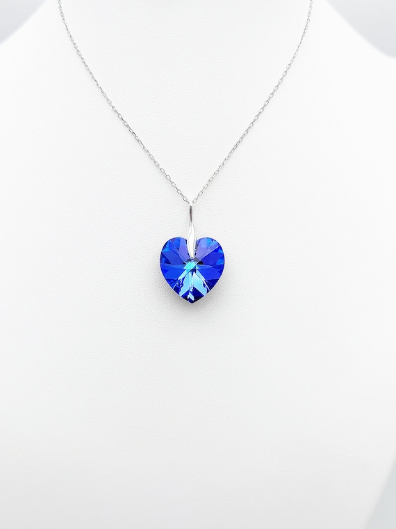 Heliotrope Purple and Blue Crystal Heart Necklace Sterling Silver Heliotrope Purple and Blue Crystal Heart Necklace Sterling Silver