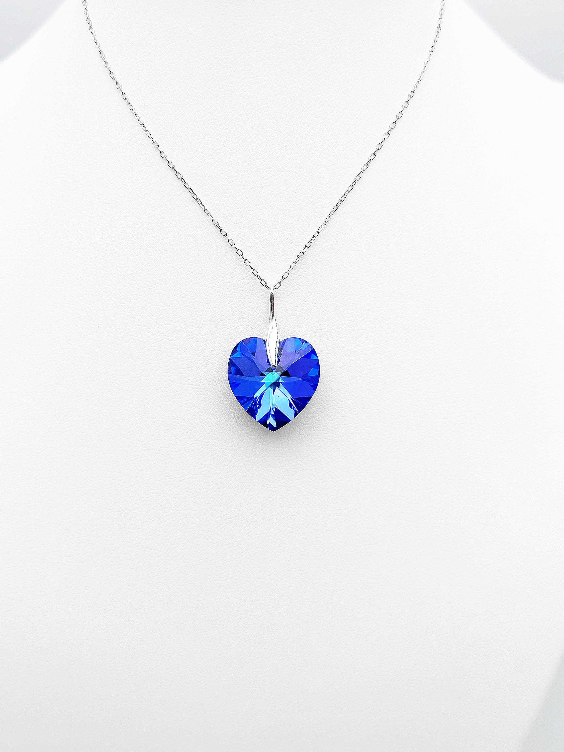 Purple Blue Swarovski Crystal Heart Pendant Necklace Heliotrope