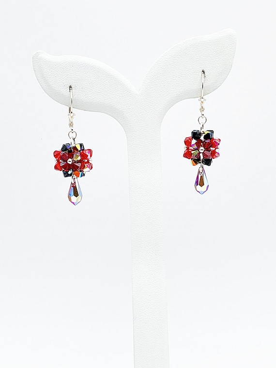 Flower Earrings with Swarovski(R) Crystal Siam Red Sterling Silver Flower Earrings with Swarovski(R) Crystal Siam Red Sterling Silver
