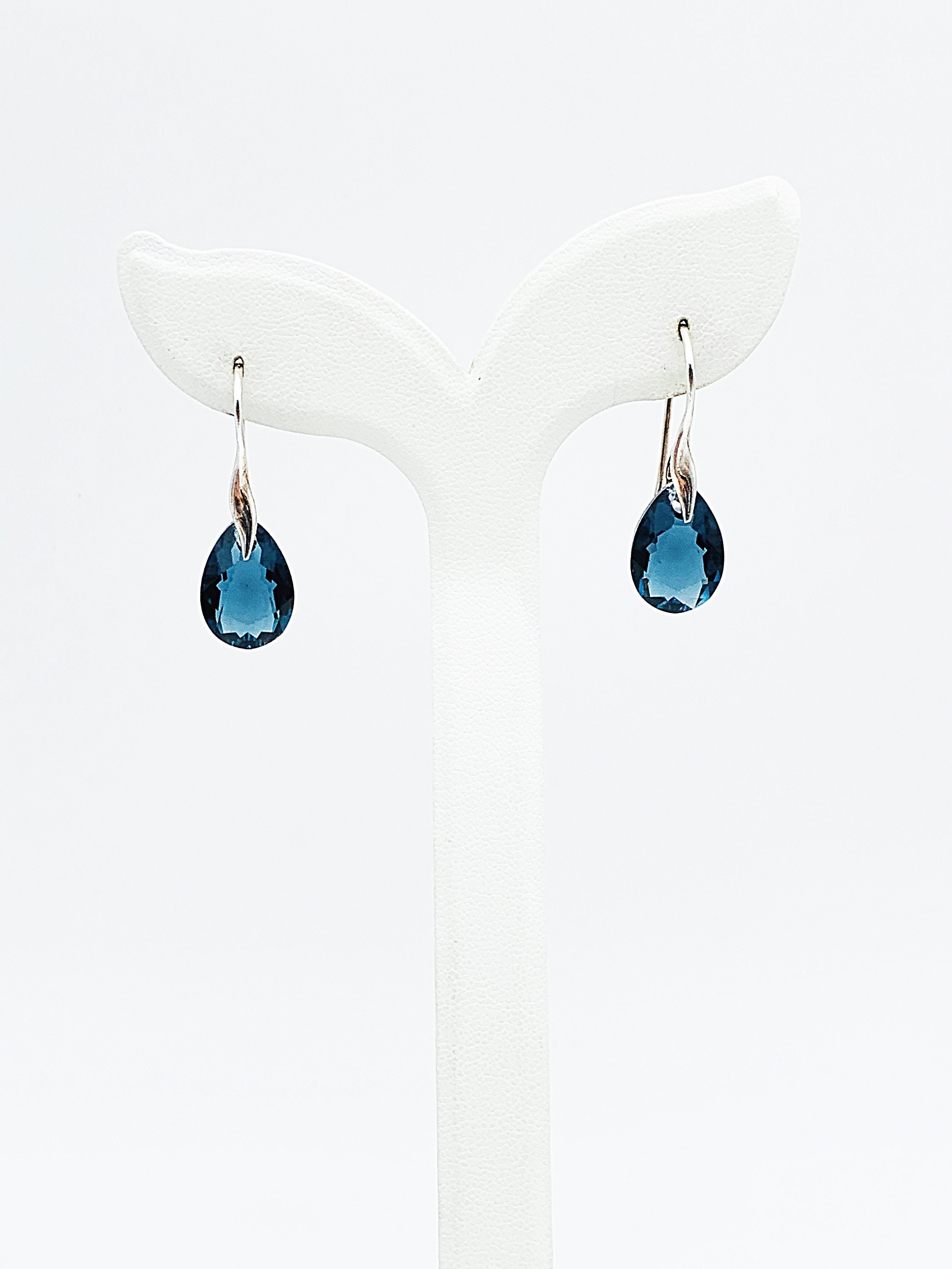 Montana blue Swarovski pear crystal stone earrings on 925 silver hooks