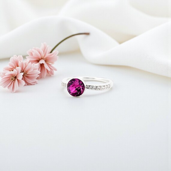 Bague En Argent Sterling Avec Strass Et Pierre Rose - Bijou Occasion Vintage