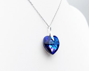 Swarovski Crystal Heart Pendant Necklace in Blue-violet