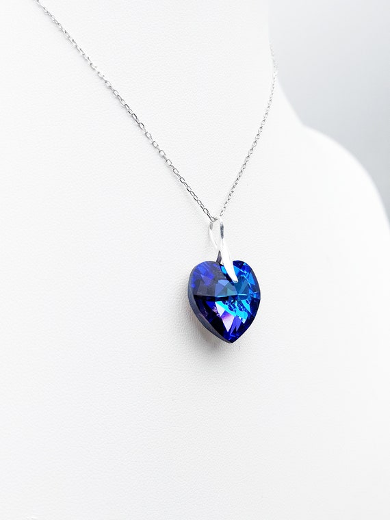Heliotrope Purple and Blue Crystal Heart Necklace Sterling Silver Heliotrope Purple and Blue Crystal Heart Necklace Sterling Silver