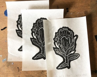 Prairie Fire linocut print | flower print | relief block print