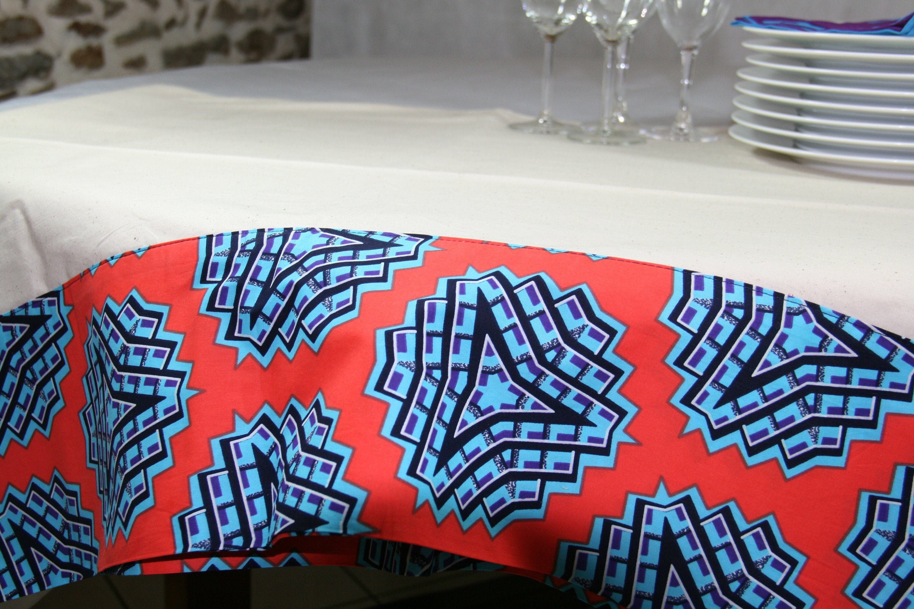Nappe de Table en Tissu Wax , Nappe Africaine 8 Couverts