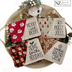 Embroidered Christmas Holiday Mug Rugs - Set of 4 or Individual Coasters