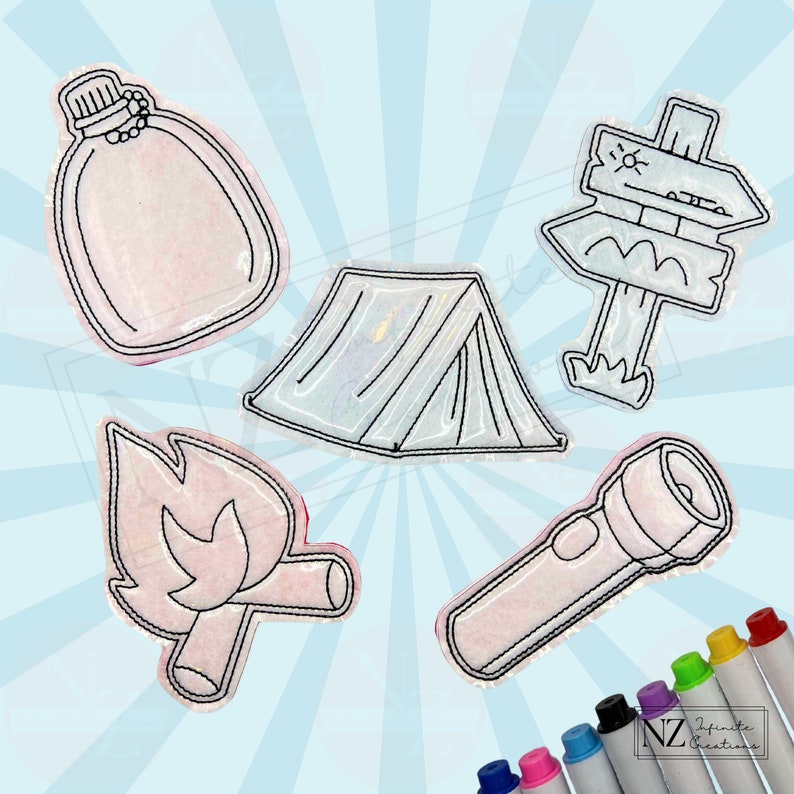 Camping - Color & Recreate Reusable Coloring Set of 5 - Etsy