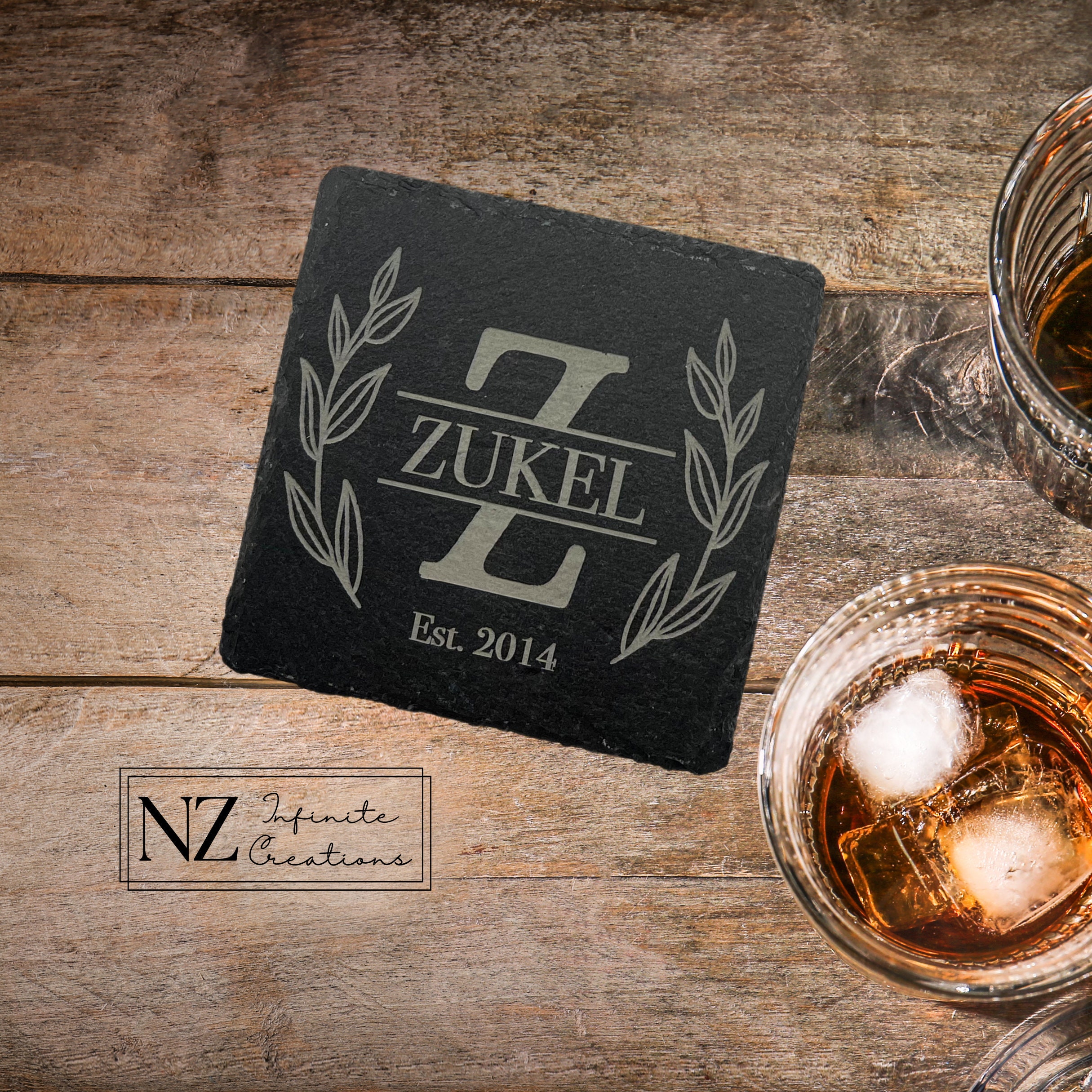 Monogram Black Slate Coasters (set of 4) - Personalized Family Name ...