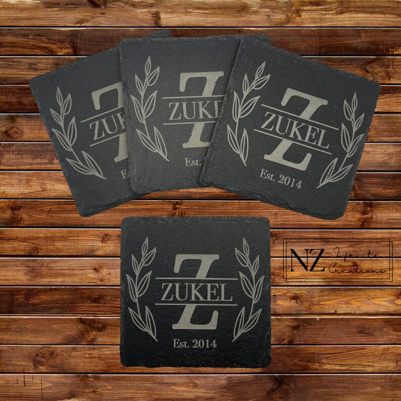 Monogram Black Slate Coasters (set of 4) - Personalized Family Name ...