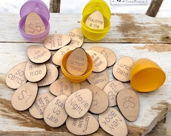 Easter Egg Tokens | Set of 25 Reusable Wood Tokens | Plastic Easter Egg Fillers | Kids Easter Activities | Egg Filler