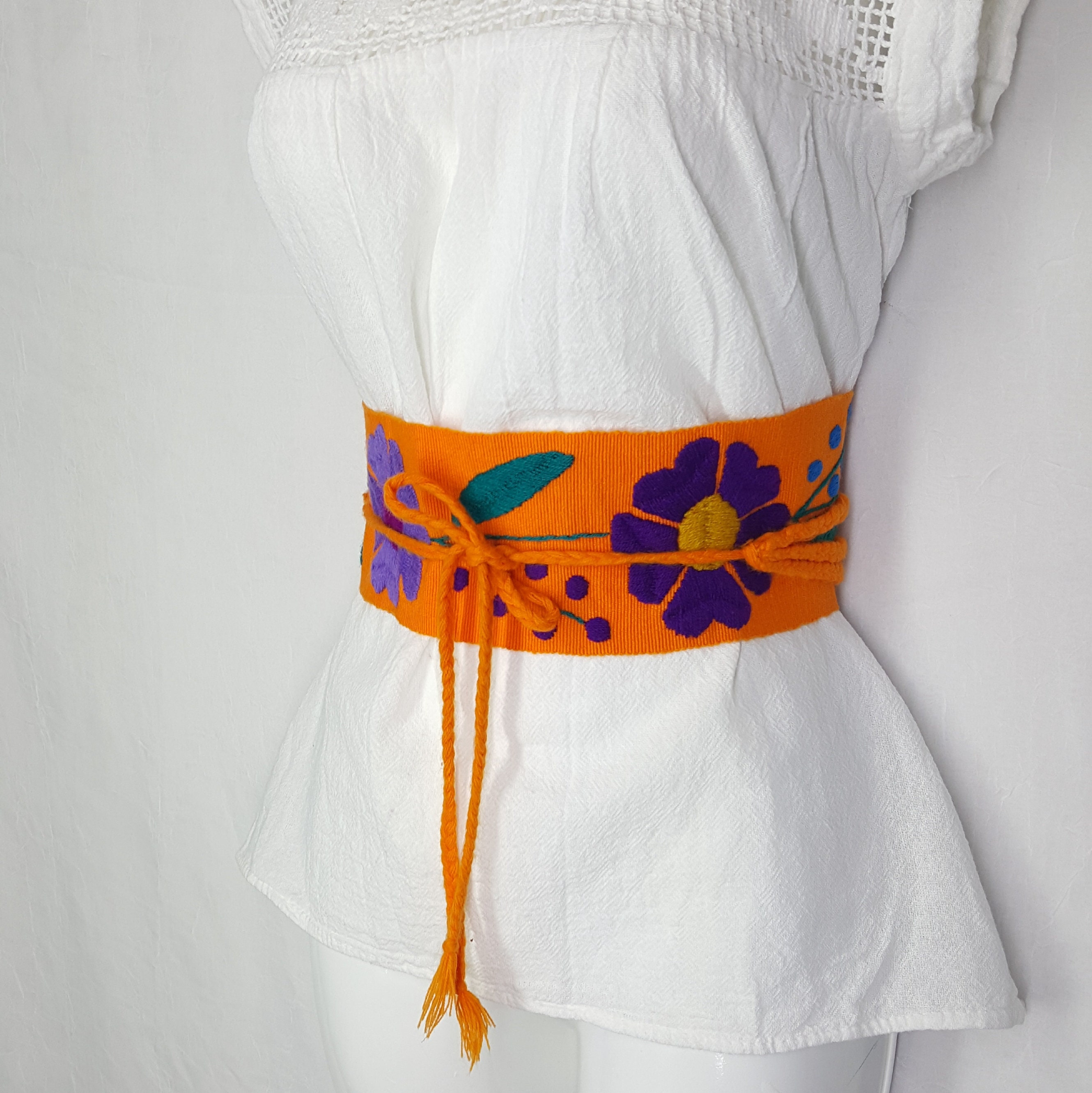 Mexican women's embroidered belt size medium large Etsy