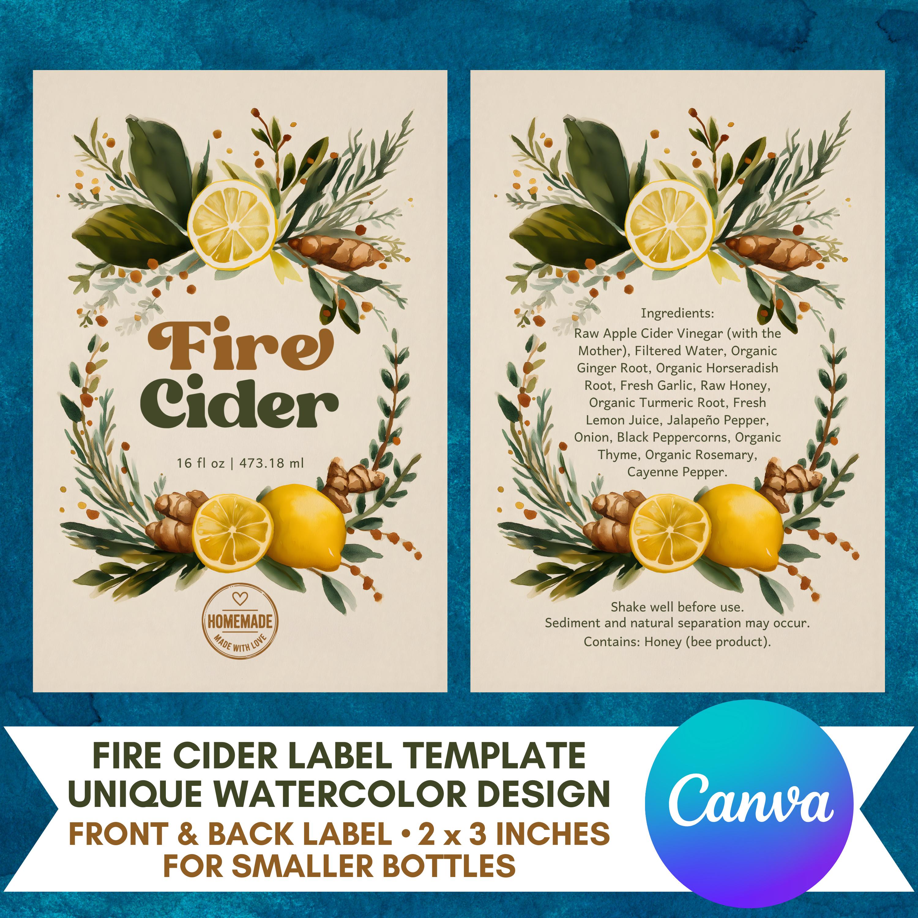 Fire Cider Label Template • 2x3 Inch Front & Back Labels for 8–16 Oz ...