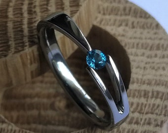 Handmade Titanium Tension Ring, Round Brilliant Stone Setting, Customizable
