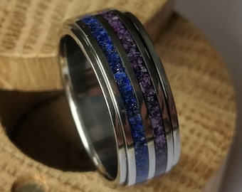 Handmade Titanium Spinner Ring, Lapis Lazuli, Jade, Amethyst Inlay