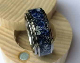 Handmade Titanium Spinner Ring, Lapis Lazuli, Galaxy Cluster