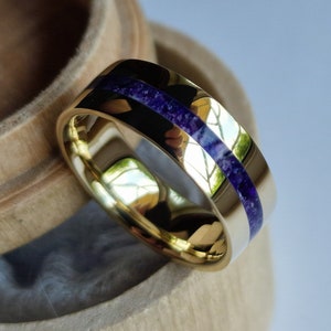 Solid gold amethyst and purple jade band. Handmade and customizable.