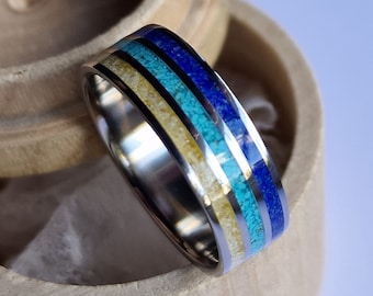 Unique handmade three channel titanium band.