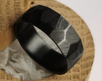 Faceted black zirconium band. Brushed finish. Handmade and customizable.