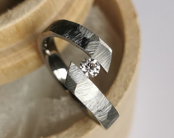 Handmade Faceted Titanium Ring, Round Cut Gemstone Tension Setting