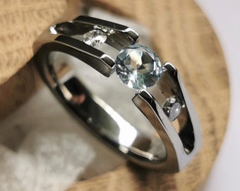 Polished Titanium Tension Ring with Garnet and Moissanite Gemstones