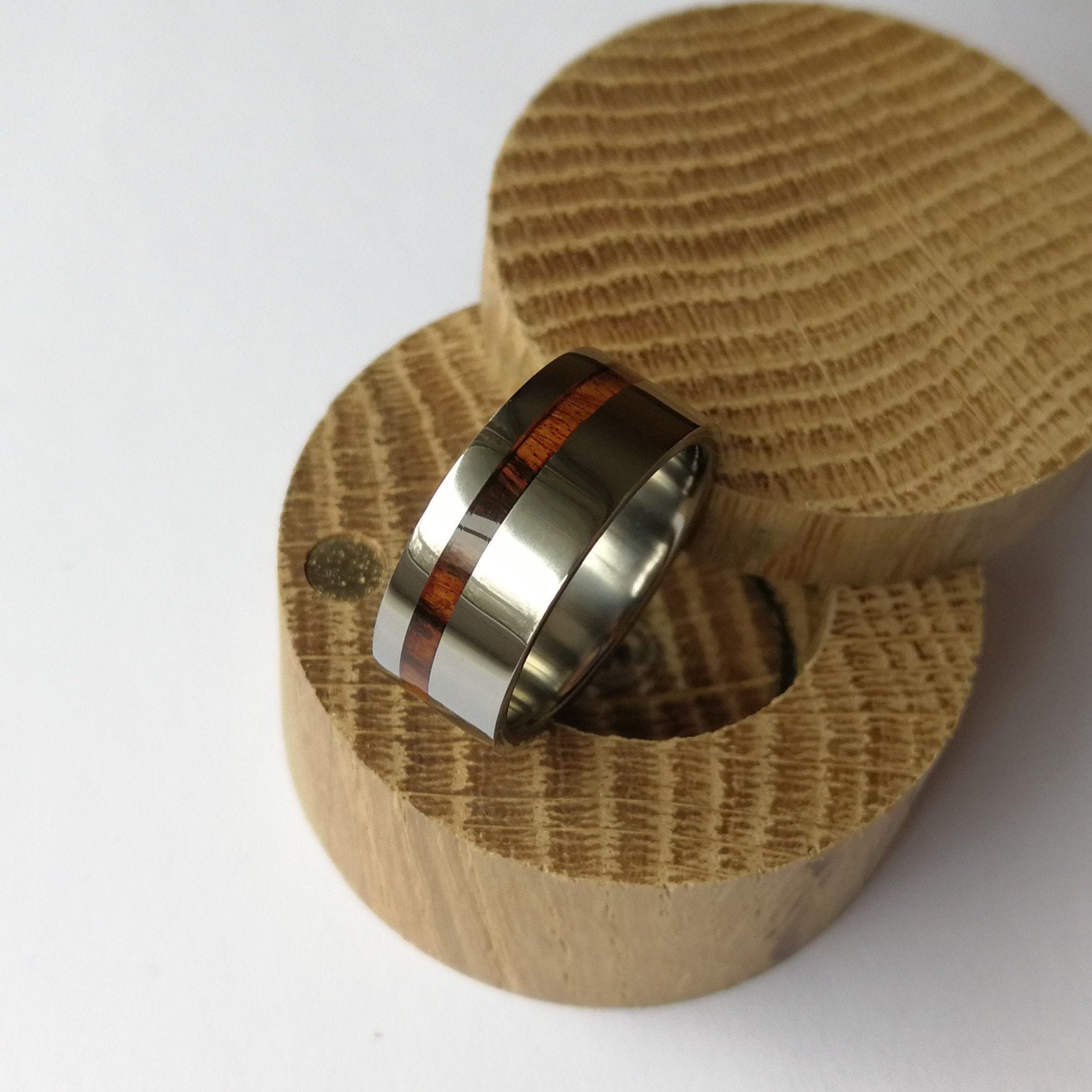 Unique handmade polished titanium and Santos Rosewood ring.