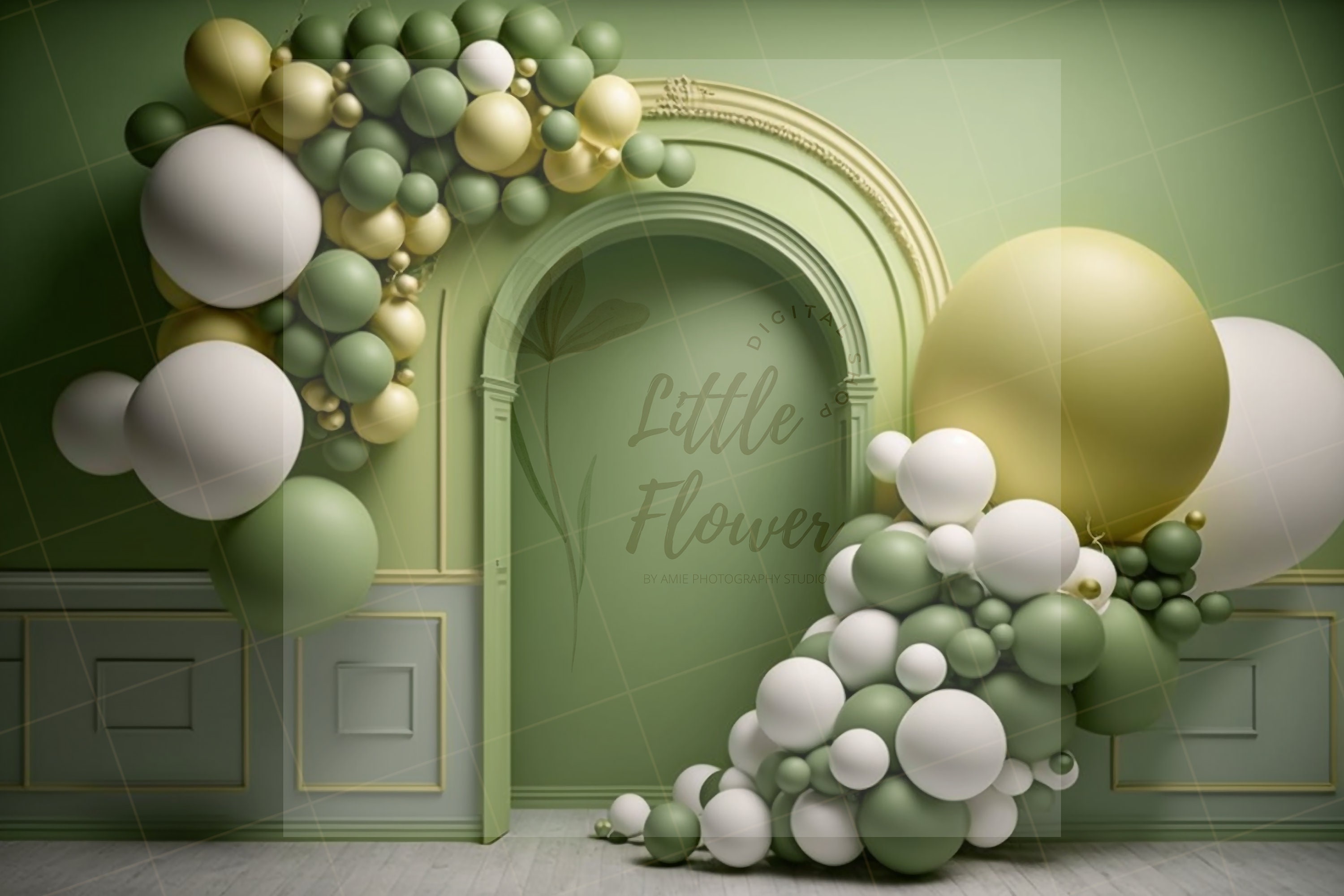 Olive Green Balloon Garland Digital AI Backdrop Pack Baby image picture