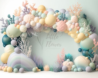 Ballon de corail, guirlande numérique IA, toile de fond pour portrait de bébé, superposition de photographies