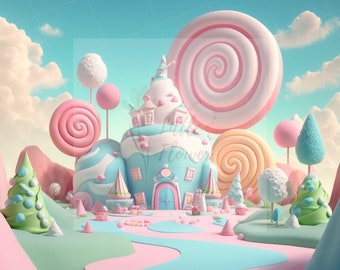Candy World, toile de fond numérique IA, portrait de bébé, superposition de photographies