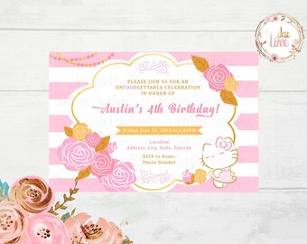 Pink and Gold Hello Kitty Invitation