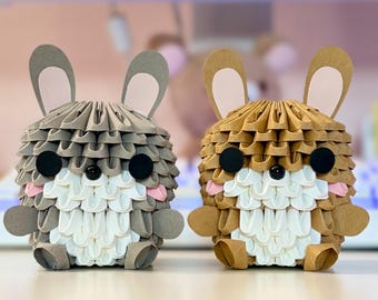 3D Origami Paper Figure Bunny Rabbit Natural Colors