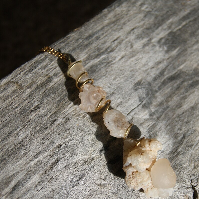 chalcedony rose precious gemstone quartz crystals teardrop pendant on gold filled necklace natural gemstone gold necklace