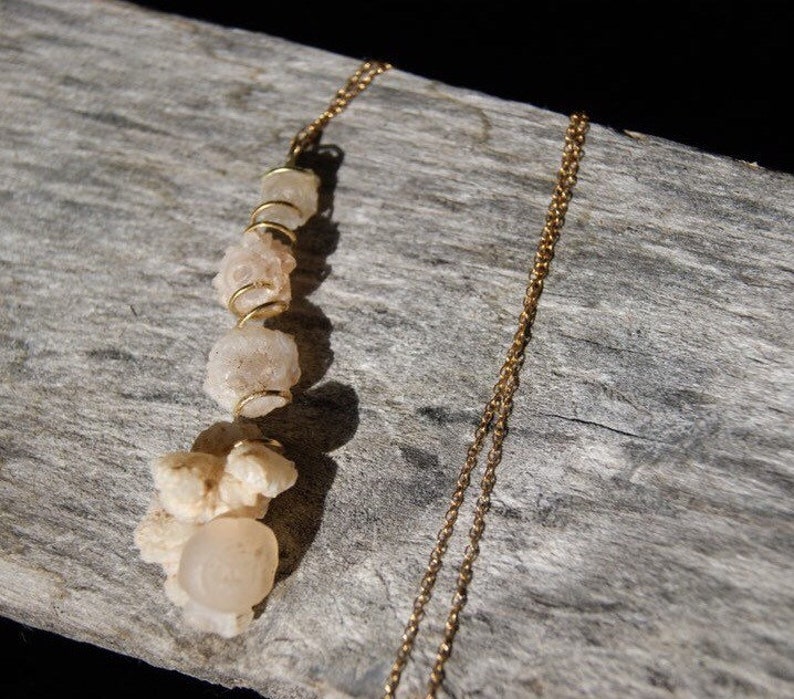 chalcedony rose precious gemstone quartz crystals teardrop pendant on gold filled necklace natural gemstone gold necklace