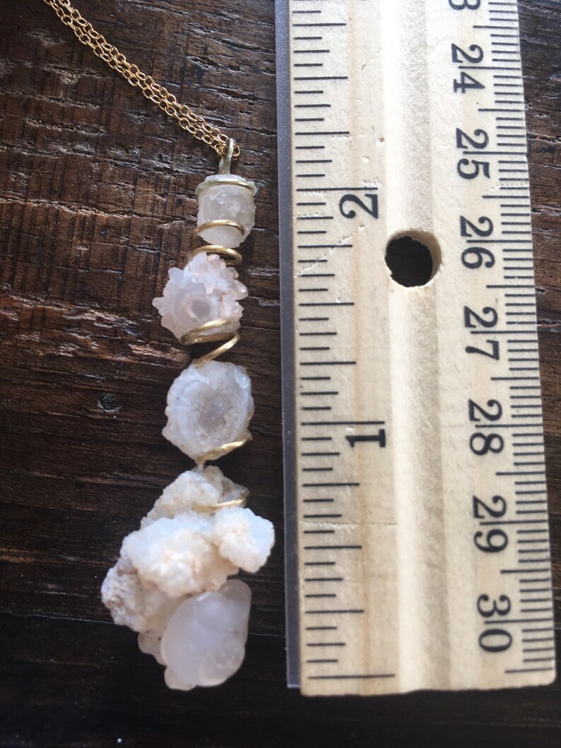 chalcedony rose precious gemstone quartz crystals teardrop pendant on gold filled necklace natural gemstone gold necklace