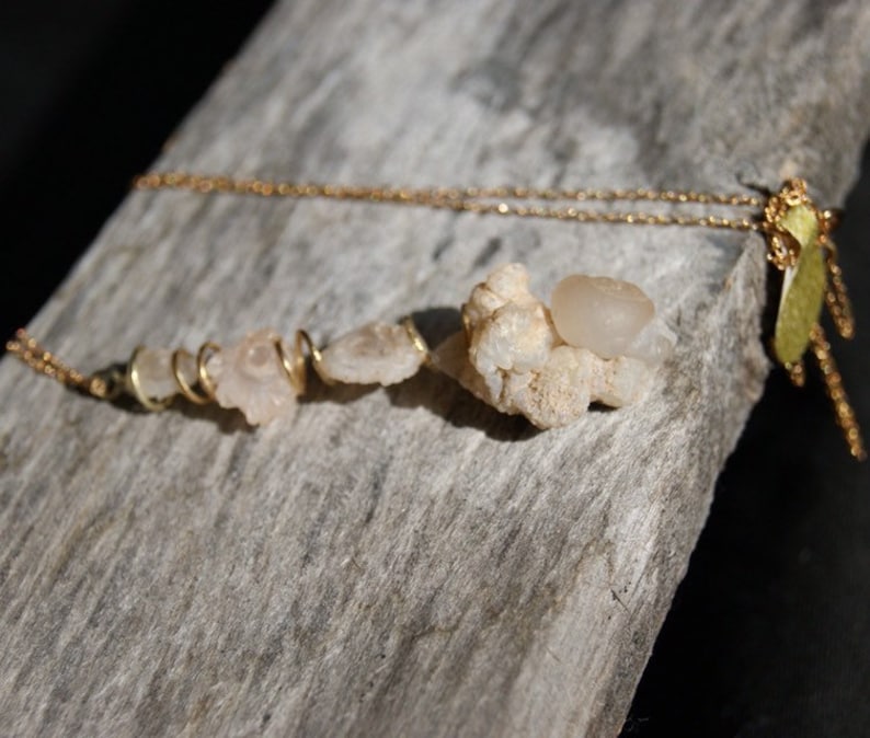 chalcedony rose precious gemstone quartz crystals teardrop pendant on gold filled necklace natural gemstone gold necklace