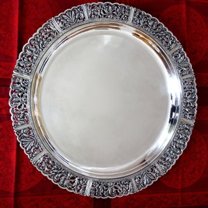 Serving Tray Metal, Large French Vintage Silver Plated Tray