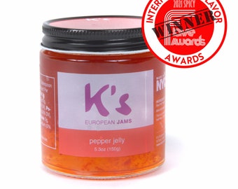 Handmade Spicy PEPPER JELLY 4oz. All-Natural, Award-Winning, Gourmet Condiment made by K's European Jams