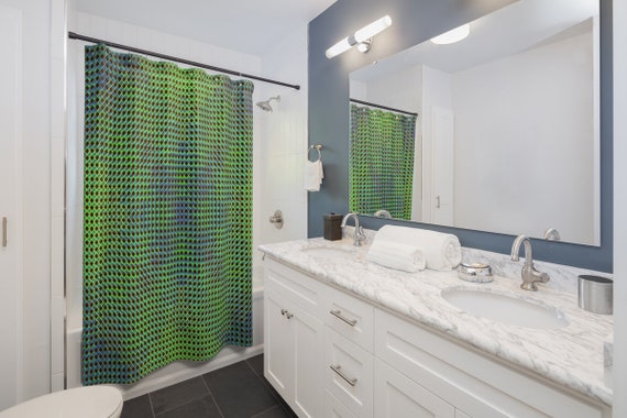 Caribbean Green Checked Shower Curtains A Green Yellow And Etsy