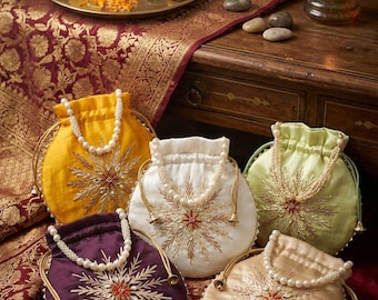 Gota Patti Embroidered Potli Bag for Women | Bridal Ethnic Handbag