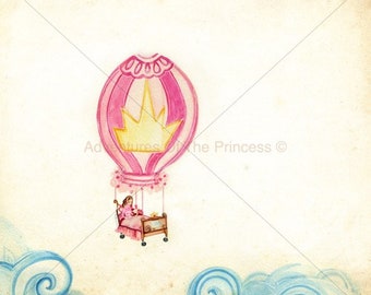 Watercolor Print of - The Floating Balloon Bed© - from the book - "The Princess and The Pee©" written by Sandra Roe